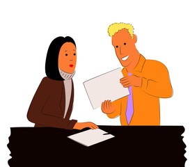 office colleagues review paper vector illustration isolated