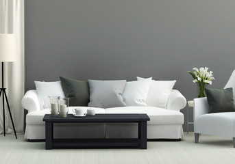 Gray interior of living room