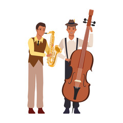 musician playing saxophone and cello, flat design