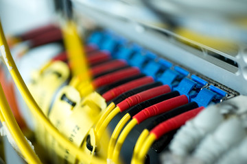 Optic fiber connected into telecommunication control panel