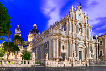 Fototapeta na wymiar Catania, Sicily island, Italy: Night view of the Cathedral of Santa Agatha