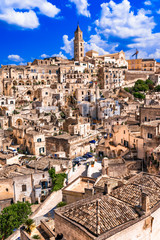 Matera, Basilicata, Italy: Landscape view of the old town - Sassi di Matera - obrazy, fototapety, plakaty
