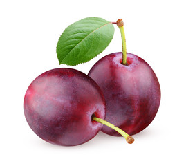 purple plums isolated on white background.