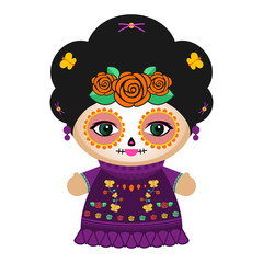 Day Of The Dead Classic Mexican Catrina Doll vector illustration.