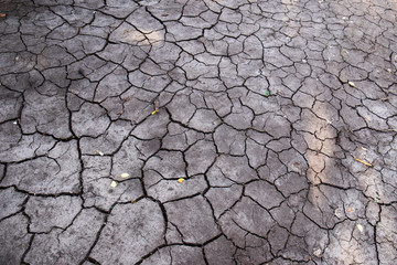 Details of brown soil showing signs of extreme drought such as cracks