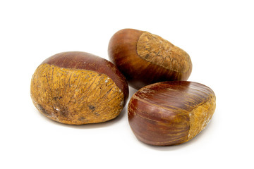 chestnuts on a white background macro photography