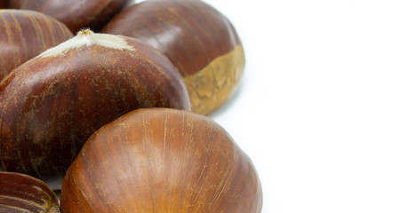 chestnuts on a white background macro photography