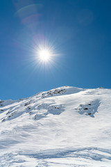 Panorama of ski runs on the Kaunertal glacier in Austria.