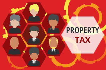 Conceptual hand writing showing Property Tax. Concept meaning an ad valorem tax on the value of a property Millage rate Picture frames CEO and staff Organization employee structure