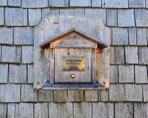 Wooden box at 1829 m at Hohe Salve peak mountain in Austrian Alps, Austria