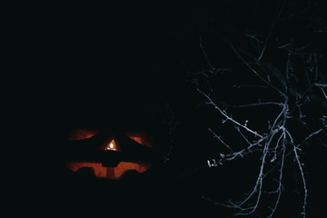 Pumpkin in the hands. Jack-o-lantern. Halloween symbol.