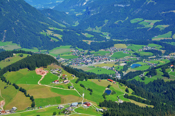Fototapeta na wymiar Beautiful view from Hohe Salve mountain , part of the Kitzbuhel Alps, Austria