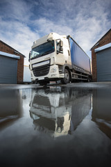 Lorry at warehouse in UK