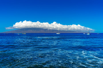 View of the island of Lanai from coast of Lahaina in Muai, Hawaii.