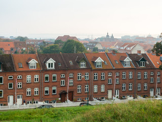 Houses in fog in Fredericia Denmark