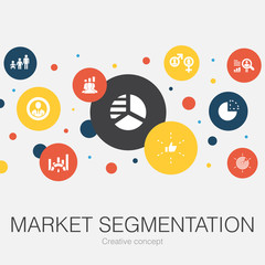 market segmentation trendy circle template with simple icons. Contains such elements as demography, segment, Age group