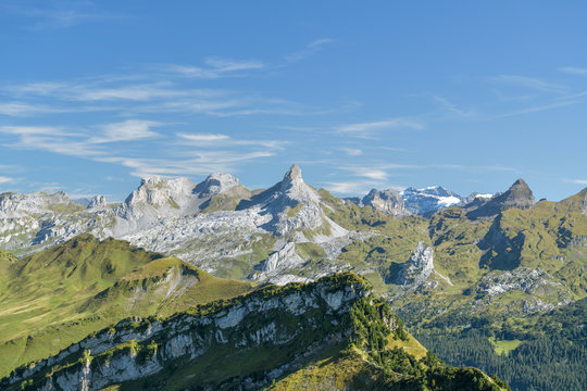 Swiss Alps as seen from top of Fronalpstock peak close to Stoos village