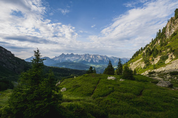 Healthy natural landscape untouched by man. Mountain peaks.