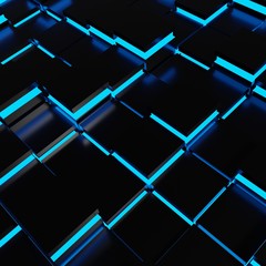 Background blue cubes light neon futuristic 3d concept