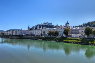 The Salzach River divides Salzburg into two districts - the left-bank pedestrian Old Town, which is famous for buildings erected in the Middle Ages and the Baroque era, and the right-bank New Town.