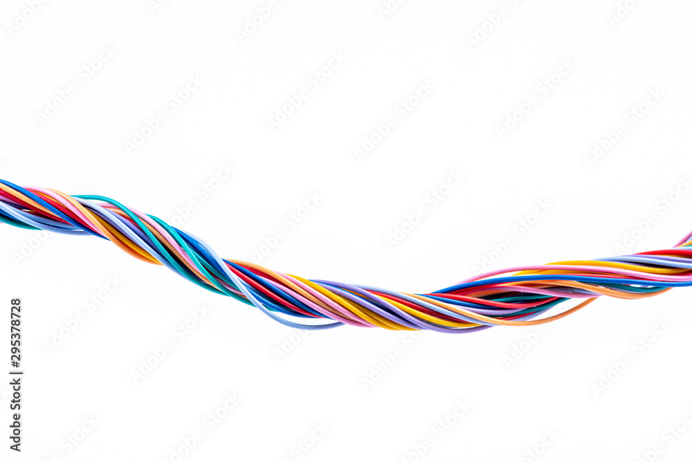 Wall mural colorful electrical cable wire isolated on white background