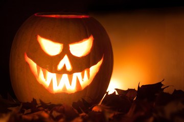 Scary lighted Jack O´Lantern halloween pumpkin
