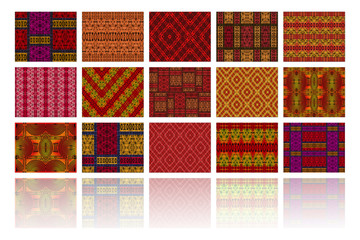 Mosaic of African fabrics, white background