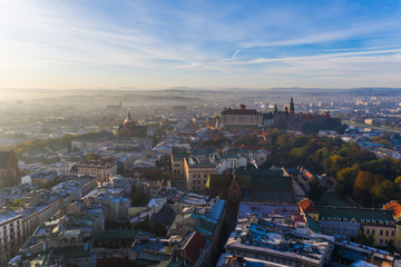 beautiful morning Aerial view looking over Krakow