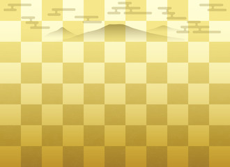 背景：市松模様 シンプル 金 ゴールド グラデーション 山 山脈 