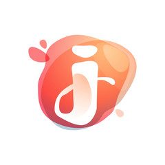 J letter logo at colorful watercolor splash background.
