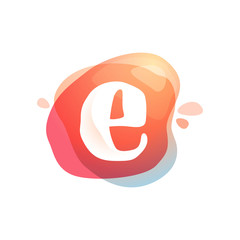 E letter logo at colorful watercolor splash background.