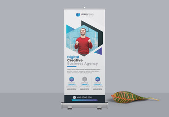 Roll Up Banner with Blue Geometric Photo Elements