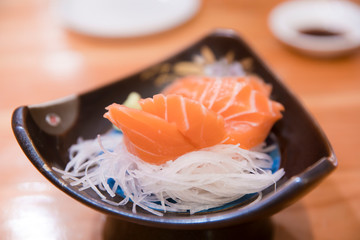 Salmon sashimi close up. The japanese cuisine