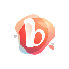 B letter logo at colorful watercolor splash background.