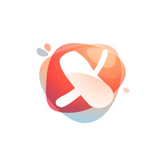X letter logo at colorful watercolor splash background.