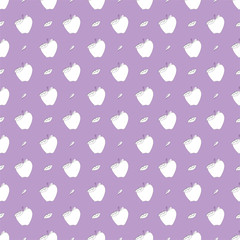 seamless pattern with apples and sheets on violet bg