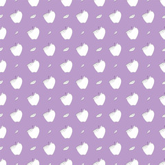seamless pattern with apples and sheets on violet bg