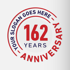 162 years anniversary logo template. One hundred and sixty-two years celebrating logotype. Vector and illustration.