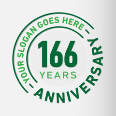 166 years anniversary logo template. One hundred and sixty-six years celebrating logotype. Vector and illustration.