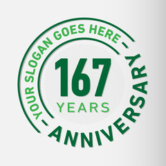 167 years anniversary logo template. One hundred and sixty-seven years celebrating logotype. Vector and illustration.
