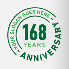 168 years anniversary logo template. One hundred and sixty-eight years celebrating logotype. Vector and illustration.