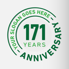 171 years anniversary logo template. One hundred and seventy-one years celebrating logotype. Vector and illustration.