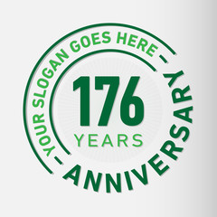 176 years anniversary logo template. One hundred and seventy-six years celebrating logotype. Vector and illustration.