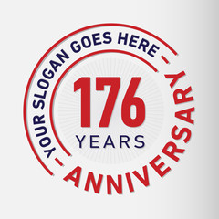 176 years anniversary logo template. One hundred and seventy-six years celebrating logotype. Vector and illustration.