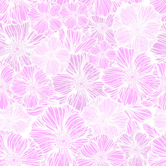 The seamless background is beautiful graphic pink flowers. Vector illustration