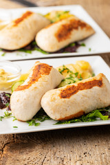 bavarian grilled wollwurst with potato salad