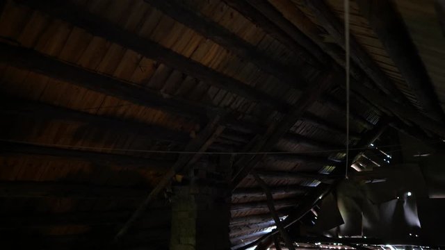 Vertical panorama of the attic in the old village house