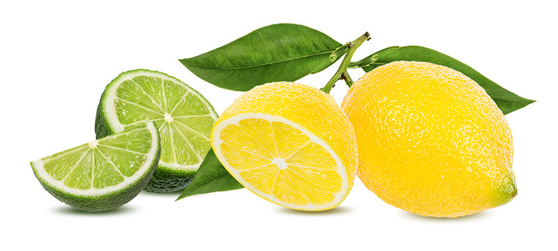 Fresh Lemon And Lime  Isolated On White Background