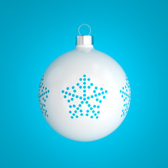 christmas ball isolated on blue background Merry Christmas greeting card. Winter xmas holiday theme. Happy New Year