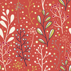 Hand-drawn branches seamless pattern. Vector graphics. - 295388786